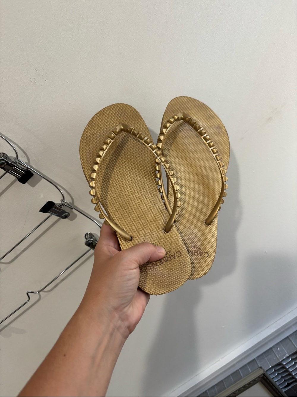 Carmen Sol Gold studded flip flops made in Italy 37